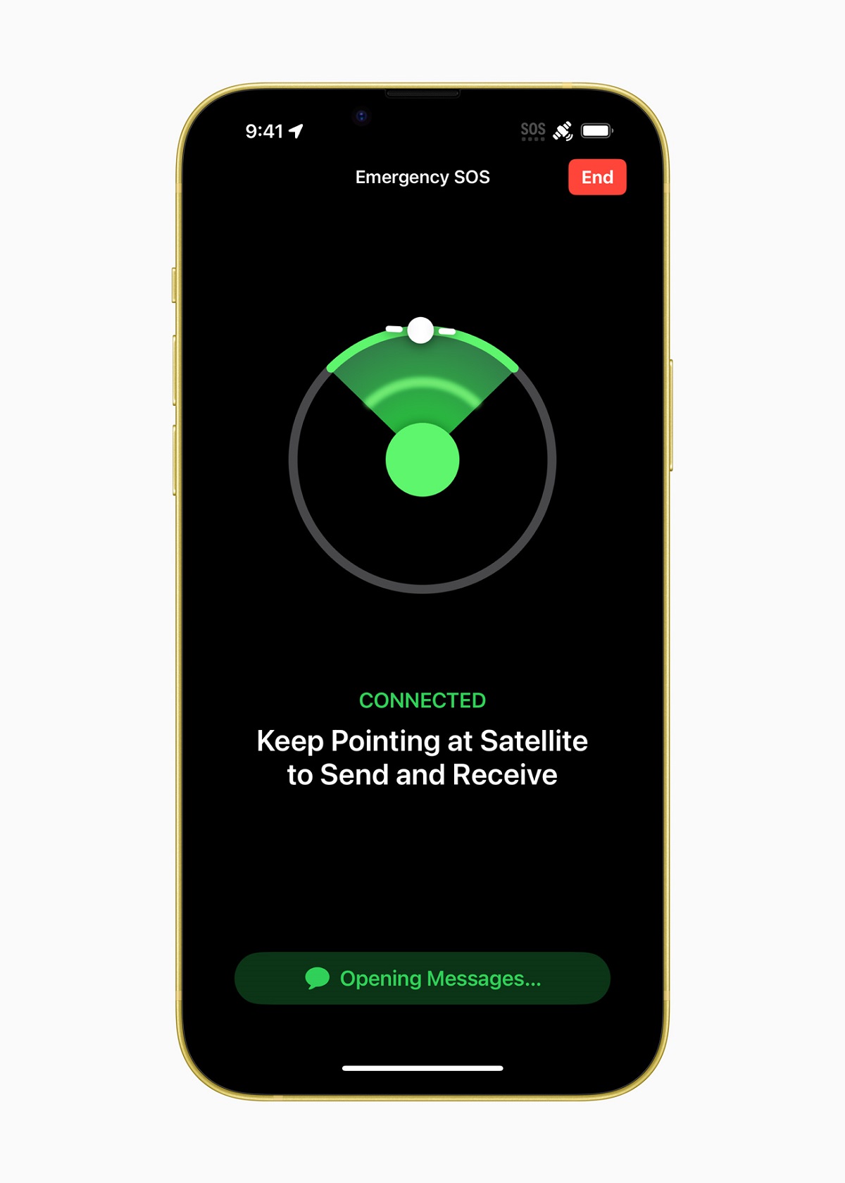 Интуитивно понятный интерфейс подсказывает пользователю, куда направить iPhone для подключения к спутнику.